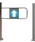 Self Closing Safety Fence Gate With Auto Spring Closer Post Mount For Home Or Shop Rock Solid Silver Metal Swing Door with directional sign