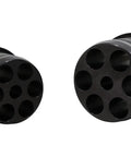 Beefy Aluminum Rear Cradle Bushing Kit For Hardcore Street Drift And Circuit Track Builds, features two black bushings with six holes.