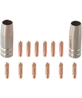 Heavy Duty 14Piece MIG Welding Tips Kit With 0.8mm 0.030 And 1.0mm 0.040 Contact Tips, Gas Nozzles, Copper Brass Consumables For MB15 AK Torch