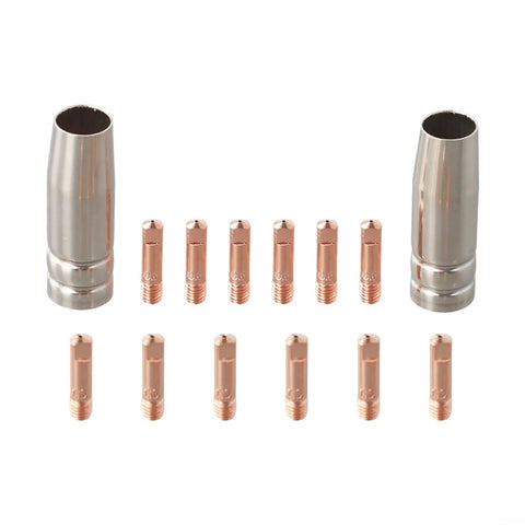 Heavy Duty 14Piece MIG Welding Tips Kit With 0.8mm 0.030 And 1.0mm 0.040 Contact Tips, Gas Nozzles, Copper Brass Consumables For MB15 AK Torch