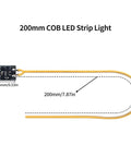 Diagram of 200mm COB Silicone LED Strip Light with PCB interface, labeled dimensions for DIY lamp projects.