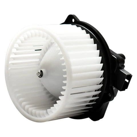 Oe Replace HVAC Blower Motor for Vehicles, white fan blades and black housing, ideal for efficient cabin air conditioning and heating.