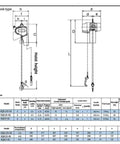 Diagram of Beefy 2 Ton Electric Hoist With VFD Controls, 480V 3 Phase Power, 20 Ft Lift Height, showing specifications.