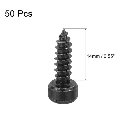 Top Shelf 304 Stainless Steel Hex Socket Head Cap Screws M4 X14Mm Black Finish 50 Piece Pack shown in detail, measuring 14mm.