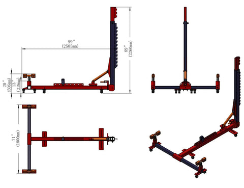 Heavy Duty Car Frame Repair Machine For Auto Body And Frame Repair Tool With 4409 Lbs Loading Capacity, 3D schematic view