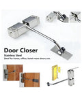 Rugged Stainless Steel Hydraulic Door Closer With Adjustable Speed For Lefty Or Righty Doors Black Universal Fit Quick Install With Screws.