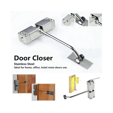 Rugged Stainless Steel Hydraulic Door Closer With Adjustable Speed For Lefty Or Righty Doors Black Universal Fit Quick Install With Screws.