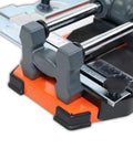 Close-up of 25 Inch Manual Tile Cutter for Ceramic and Porcelain Tiles with Tungsten Carbide Cutting Wheel and removable scale.