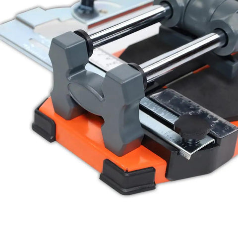 Close-up of 25 Inch Manual Tile Cutter for Ceramic and Porcelain Tiles with Tungsten Carbide Cutting Wheel and removable scale.