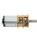 Side view of DC micro gear motor with brass gear train and steel output shaft