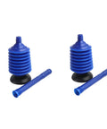 Heavy Duty Toilet Plunger Slays Stubborn Bathroom Clogs Quickly Without Breaking A Sweat Using Legit High Pressure Suction And Ergonomic Grip Handle - Pair of blue rubber plungers with strong handles.
