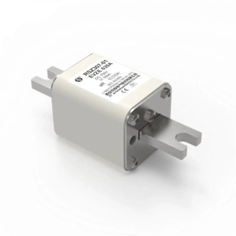 Top Shelf High Voltage DC Fuses For Electric Vehicle Chargers And Solar Arrays Rated 400 Amps 500A 630A At 750Volts with silver casing.
