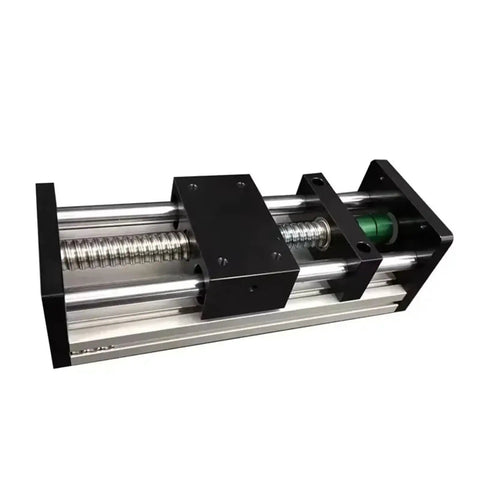 Rock Solid Double Rail Sliding Table With SFU 1204 Ballscrew for Slick XYZ Axis Motion Stage Dead On Precision CNC Platform 400mm straight shot setup, close-up view.