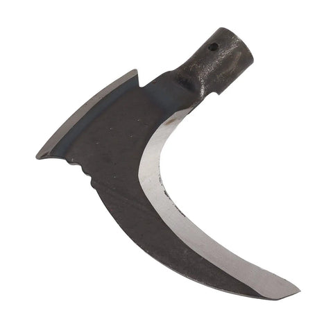 Durable High Manganese Steel Grass Sickle Double Scythe showing curved metal blade for gardening