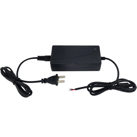 Front view of a black rectangular AC/DC power adapter with 2-prong plug and DC output cable.