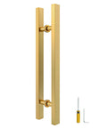 Titanium Gold Square Barn Door Handles Set Long Pull Push Double Sided For French Style Doors 12 To 59 Inch, tools included