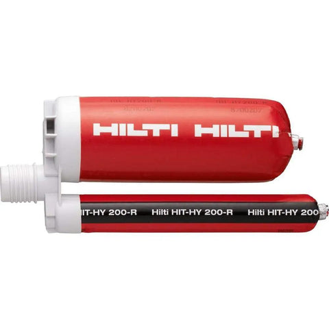 HY 200-R Injectable Mortar Two-Pack for Fast-Setting Concrete and Masonry Repairs, red and black cartridges side view