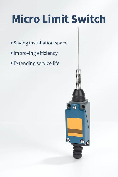 Compact Micro Limit Switch With Coil Spring Wire 1NO 1NC 5A 250VAC IP65 shown with blue aluminum body and wire actuator