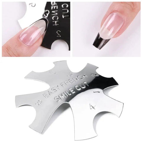 All In One French Nail Tip Cutter Kit With 3 Deep Smile Line Cutters shown cutting precise French tips on nails.