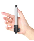 Heavy Duty Telescopic Linear Actuator 6-24V 10-200 Millimeter Stroke Built Tough Aluminum Housing IP54 IP65 Rated Industrial Grade With Front And Rear Mounting Brackets For Flexible Installation In Tight Spaces, shown in hand