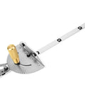 Killer Precision Miter Gauge With Sweet Brass Handle For Table Saw And Router Table Delivering Dead On Accuracy And Clean Woodworking Cuts Across Twenty Seven Angle Stops, showing brass handle and zinc body.