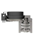 Close-up view of Top Shelf CNC Hollow Rotary Indexing Plate Featuring Secure Stepper Motor Mount for accuracy in machine setups.