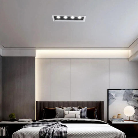 4 Pack Adjustable Recessed Led Downlights With Snap Swivel Angles And Clean Aluminum Trim, 3000K Warm White Glare Free ceiling lights above a bed