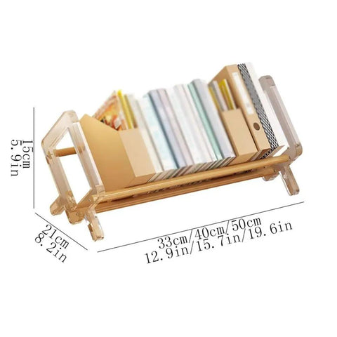 Freestanding Bamboo Book Shelf For Home Office And Study, Dope Compact Desktop Organizer with plastic side panels and books
