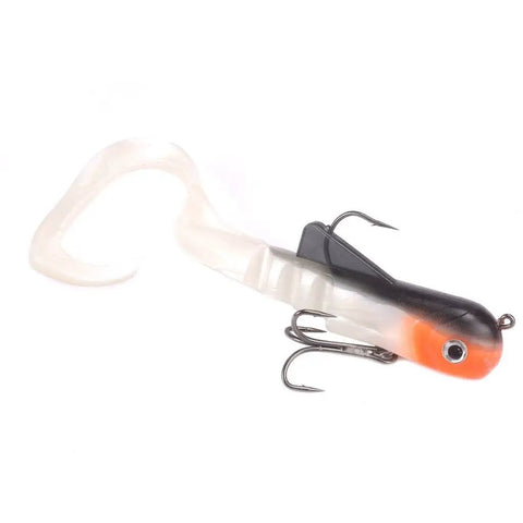 Pike Musky Dawg Soft Bait Lure For Freshwater Fishing 8 Inch Swimbait 45g in white with orange head, two hooks.