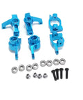 Tough As Nails Metal Rc Steering Chub Carriers For Wltoys 124 144 Series Remote Cars in sleek blue, includes bolts and bearings.