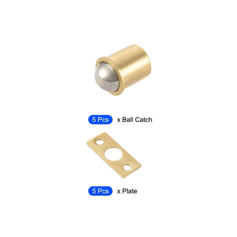 Premium Door Ball Catch And Cabinet Latch With A Snug Pull To Close Mechanism For Pantry Furniture Closet Wardrobe Hardware 5 Piece Pack: brass ball catch and mounting plate
