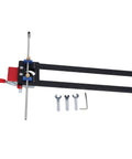 Dead On Accuracy Drawer Punch Locator And Drilling Positioner For Woodworking Projects, solid aluminum tool with adjustable arms and accessories.