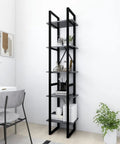 Five Tier Industrial Book Cabinet With Metal Frame And Engineered Wood Bookshelf For Home Office Storage in corner view