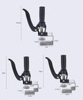 Quick Release Adjustable U Shaped Drawer Clamps For No Sweat Panel Install With Hella Secure Grip Smooth Woodworking Assembly Clips and Non Marring Mounting Hardware shown at various angles with measurements.