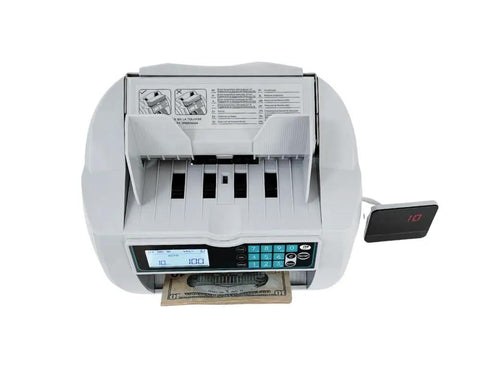 Top view of Money Counter Machine With UV MG IR Currency Detector, Value Counting And Batch Add Modes, LCD display active