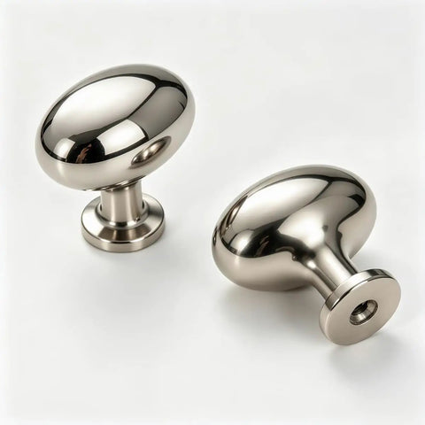 Top Shelf Slick Titanium Silver Mushroom Cabinet Knobs And Drawer Pulls For Kitchen Bathroom And Dresser Crafted From Rock Solid Zinc Alloy With Polished Chrome Finish Modern Minimalist Furniture Hardware 6 Pack Set, round polished zinc alloy knobs.
