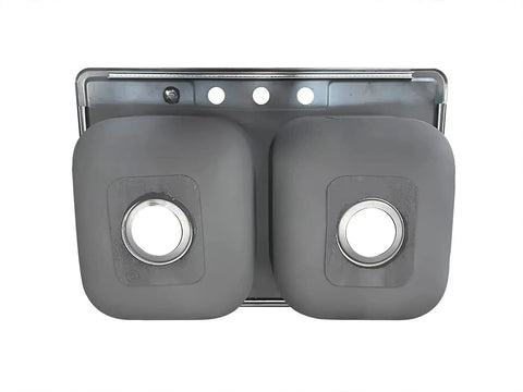 Underside view of Drop In Double Bowl Kitchen Sink 33 Inch By 22 Inch By 9 Inch, 18 Gauge 304 Stainless Steel Satin Finish with noise reducing padding.