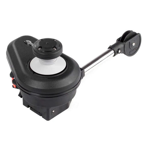 Scotty 2500 Electric Line Trap And Pot Puller Heavy Duty Stainless Steel Compact Design showing black body and chrome arm.
