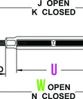 Detailed diagram of Hardcore Galvanized Jaw And Jaw Turnbuckle Rigging Hardware showing dimensions and threading for heavy duty use.