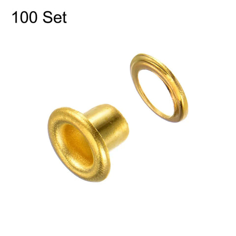 100 Piece Grommet Kit Metal Eyelets Set For Shoes Clothes Belts Bags DIY Projects 3mm Inner Hole One Eighth Inch Gold Tone Iron Rust Proof Durable Washer Included
