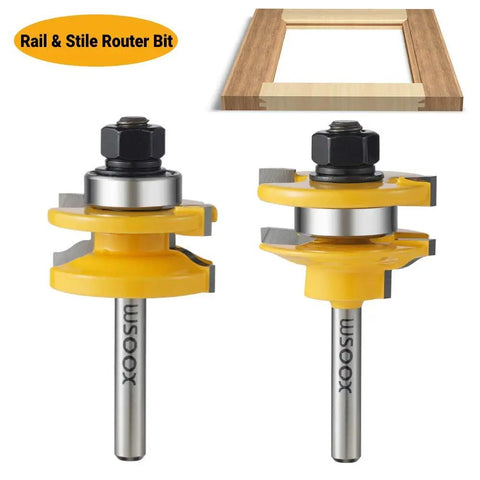 Three Piece Raised Panel Cabinet Door Router Bit Set With Ogee Rail And Stile For Woodworking shown with 1/4 inch shank