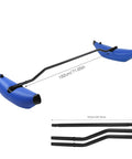 Inflatable Kayak Outrigger Stabilizer Kit With PVC Floats For Extra Balance And Stability, shown with dimensions and parts, Blue.