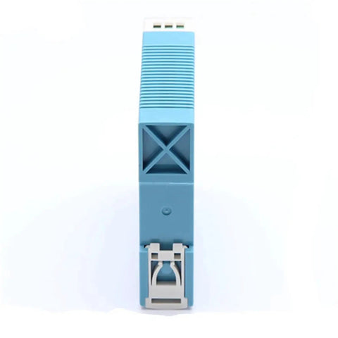 Front view of 20W 12V 24V DC DIN Rail Power Supply For LED Lighting Industrial SMPS Rock Solid Build Compact High Efficiency Module