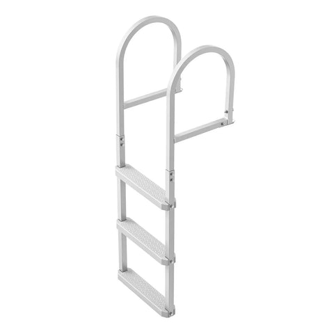 Removable 3 Step Aluminum Dock Ladder With Non Slip Wide PP Steps, 500 Lb Capacity, Quick Release, Easy In And Out For Lake Swimming, Pool Or Marine Boarding On Pontoon Boats. 3-step aluminum ladder with wide non-slip steps