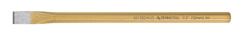 Close-up of a single sturdy chisel from the 9 Piece Punch And Chisel Set With Two Eight Inch Cold Chisels, Three Center Punches And Four Pin Punches