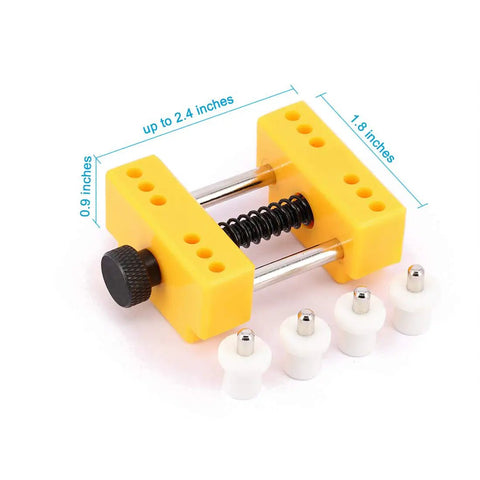 Watch Back Remover Tool Kit With Adjustable Case Holder For Screw Off Backs displayed with interchangeable parts, easy for DIY repairs.