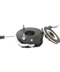 Electromagnetic power-off brake LDZ1 for motor; black round housing with mounting bolts and wiring