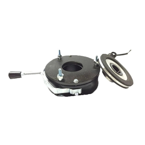 Electromagnetic power-off brake LDZ1 for motor; black round housing with mounting bolts and wiring