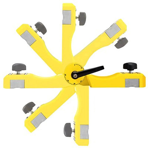 Magswitch Pivot Angle 200 welding magnet, yellow multi-arm front view for metal fabrication