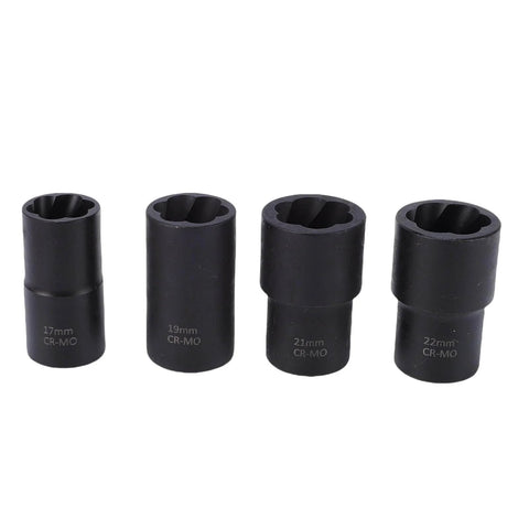 Four-piece set from Five Piece Lug Nut Extractor Set For Stripped Bolts Chrome Molybdenum Steel Heavy Duty Nut Remover Tools